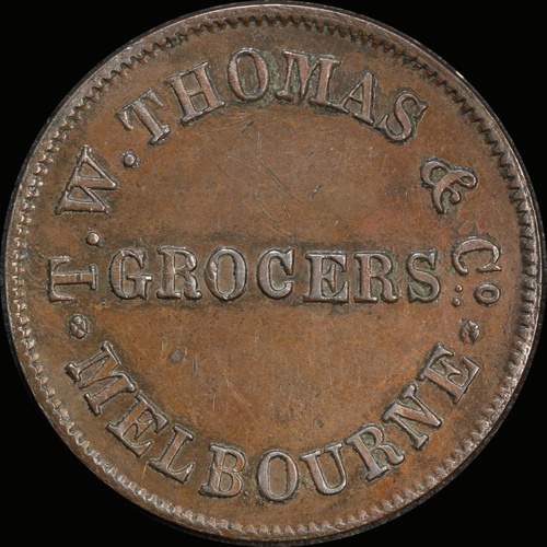 Thomas, TW & Co Copper Halfpenny Token 1854 A# 576 about EF