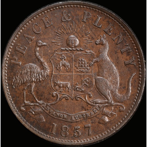 Hyde, Robert & Co Copper Penny Token 1857 A# 280 about Unc