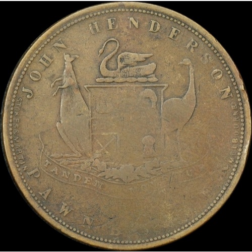 1874 J Henderson Copper One Penny Token A# 216 good Fine