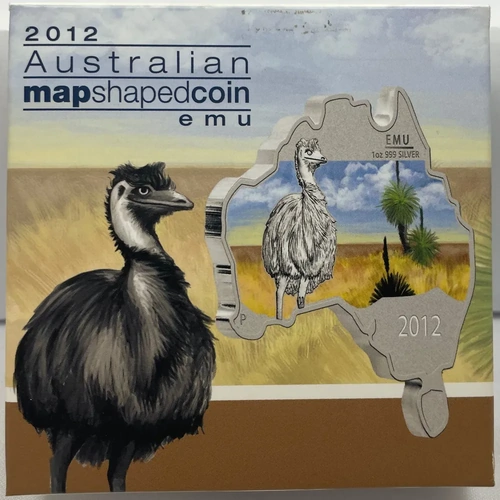 2012 Silver 1 Ounce Specimen Map Shaped Coin - Emu