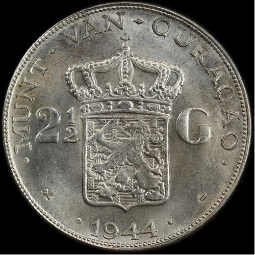 Curacao 1944 Silver 2 1/2 Guilder KM# 46 Choice Uncirculated