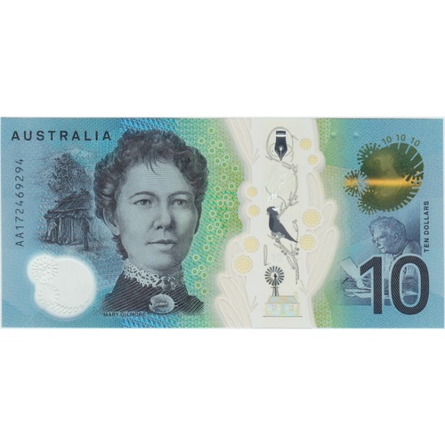 Australia 2017 $10 Note AA17 First Prefix Lowe / Fraser R#326F Uncirculated