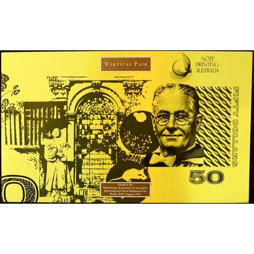 1994 Fifty Dollar Uncut Vertical Pair Red Serials