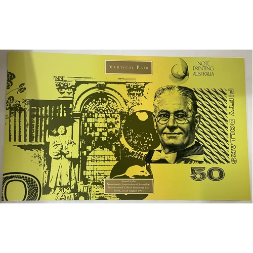 1994 50 Dollar Uncut Vertical Pair Red Serials