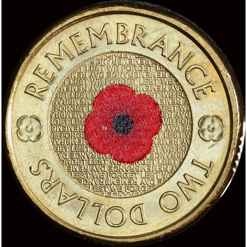 2012 Coloured 2 Dollar Coin Remembrance Day - Red Poppy Uncirculated