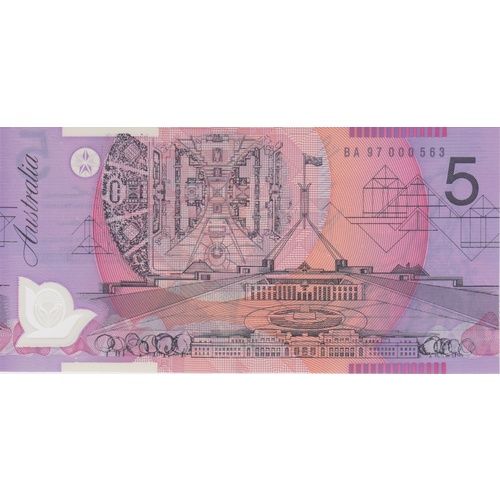 1997 $5 Note MacFarlane/Evans BA97 First Prefix R218bF Uncirculated