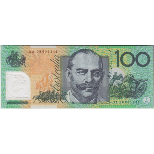 2008 $100 Note MacFarlane/Evans AA08 First Prefix R621aF Uncirculated