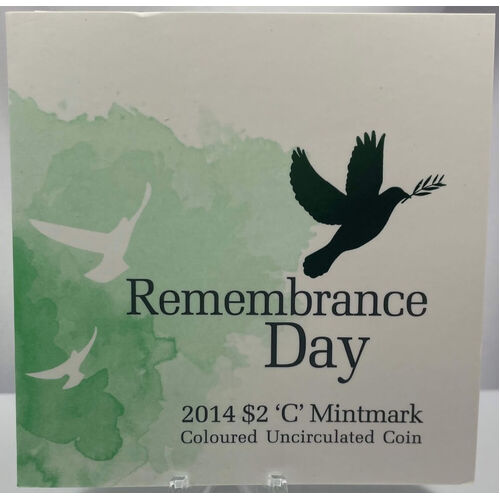 2014 2 Dollar Remembrance Day Mintmark in Folder Green Dove 
