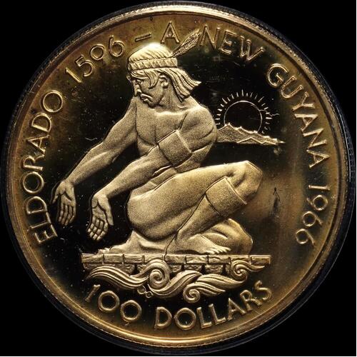 Guyana 1976 Gold 100 Dollars KM# 46 Independence