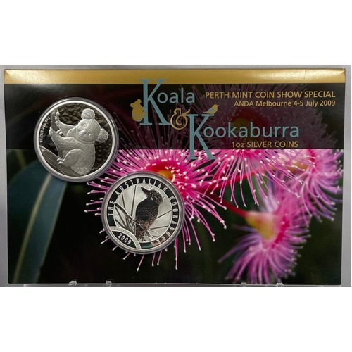 2009 Silver 2 x 1 Oz Uncirculated Koala and Kookaburra ANDA Coin Show Special