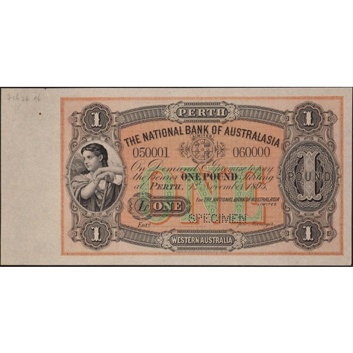 National Bank of Australasia (Perth) 1893 One Pound Unissued Specimen Note MVR# 4 Uncirculated