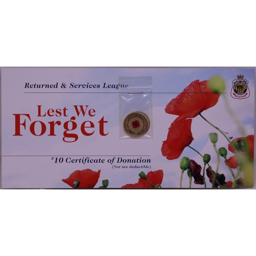 2012 Coloured 2 Dollar Coin Remembrance Day - Red Poppy on RSL Card Uncirculated