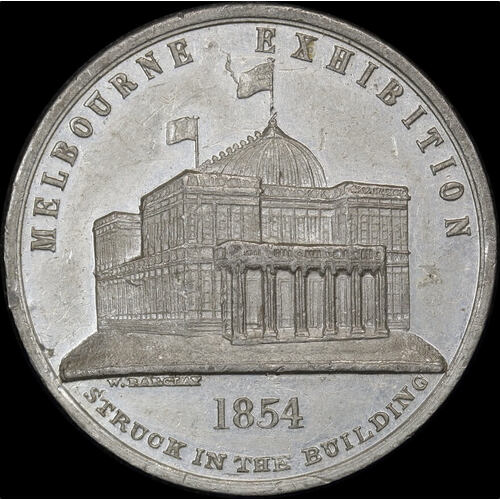 1854 Melbourne Exhibition Medallion in White Metal by WJ Taylor