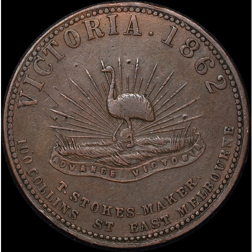 Stokes Copper Penny Token 1862 Melbourne A#: 516 Very Fine
