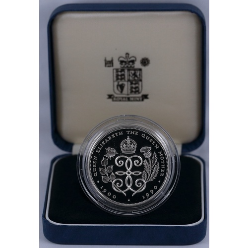 1990 Silver Proof 5 Pounds Elizabeth II S#L1 Queen Mother Commemorative FDC
