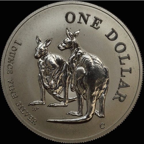 1999 One Dollar Silver Kangaroo Unc Coin In Box Two Kangaroos