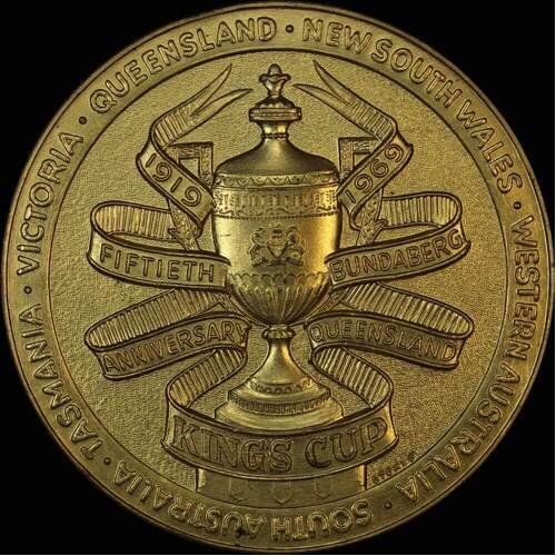 1969 Australian Eight-Oared Championship - King's Cup Medal in Gilt Base Metal by Stokes