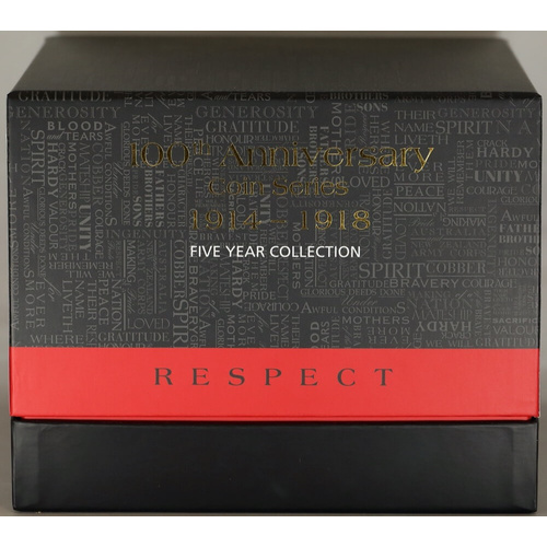 2014 - 2018 Silver Half Ounce Proof 15 Coin Set in Billy Tin ANZAC Spirit 100th Anniversary - 5 Year Collection