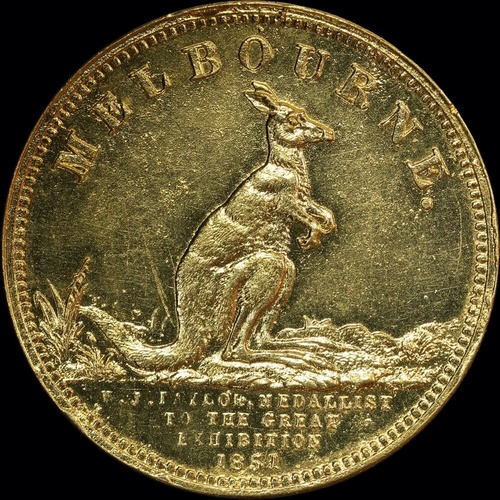 Gold-Plated Copper Port Phillip 1oz Muled Token Restrike by Stokes ca 1917 Uncirculated
