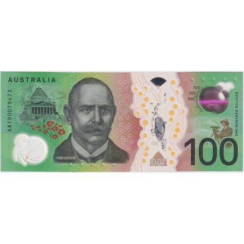 2019 $100 Note Lowe/Gaetjens AA19 First Prefix R627F Uncirculated