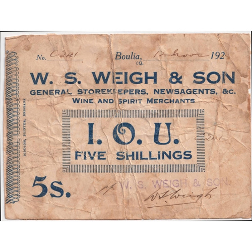 WS Weigh & Son 1928 5 Shilling Private Trader's Note Fine
