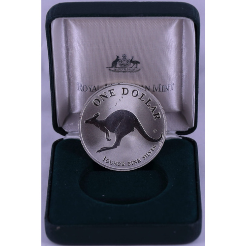 1998 One Dollar Silver Kangaroo Unc Coin In Box Bouncing Joey