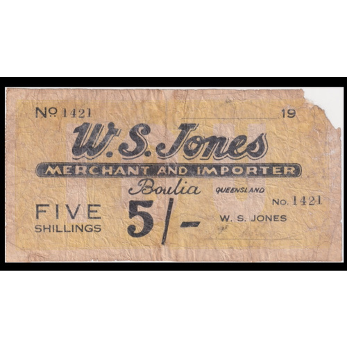 WS Jones (Boulia) 1940 5 Shillings Store Note Very Good