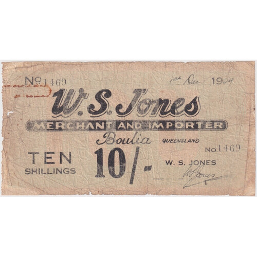 WS Jones (Boulia) 1938 10 Shilling Shinplaster Fine
