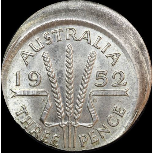 1952 Threepence 3mm Offstrike Error Uncirculated