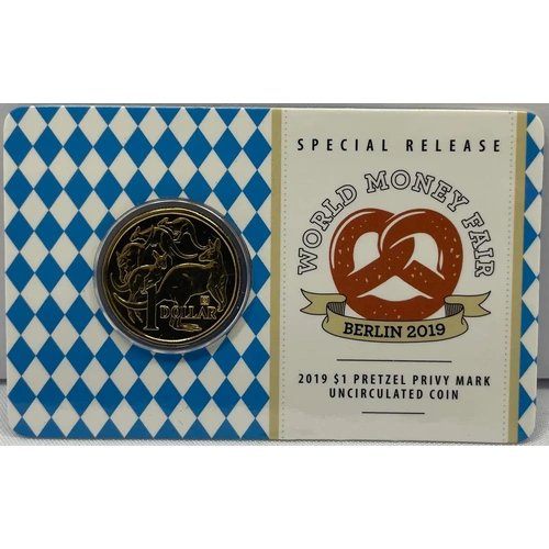 2019 $1 Uncirculated Coin Berlin World Money Fair - Pretzel Privy Mark