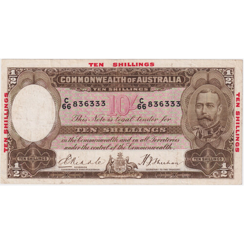 1934 R10 Ten Shilling Riddle/Sheehan good Fine