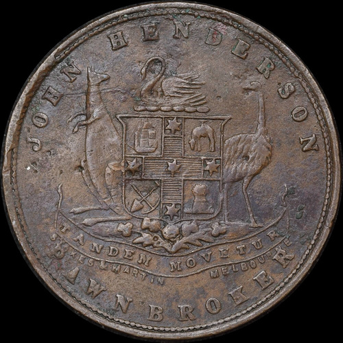1878 John Henderson Copper One Penny Token A# 223 AVF