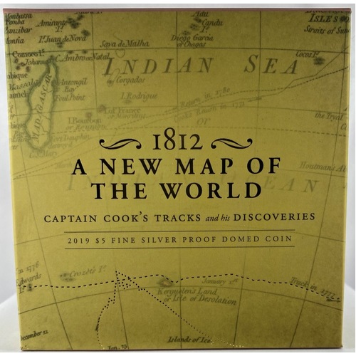 2019 Silver 5 Dollar Domed Proof Coin 1812 New World Map