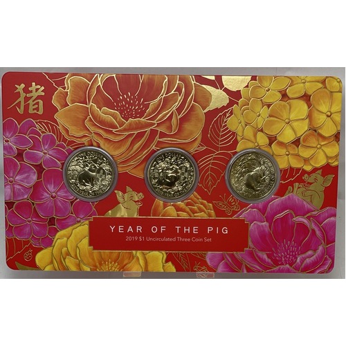 2019 1 Dollar Uncirculated 3 Coin Set Year of the Pig