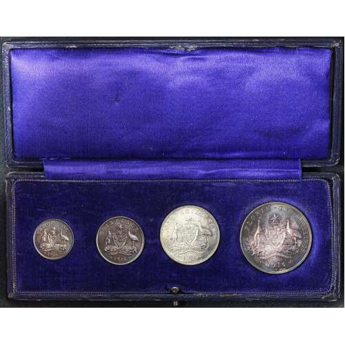 1916 Melbourne Specimen Silver 4 Coin Set in Presentation Case PCGS SP64 ~ SP67+