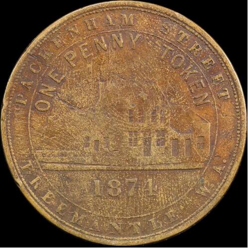 1874 Henderson Copper One Penny Token A# 218 good Fine