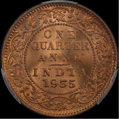 India (British) 1935-C Copper Quarter Anna P# 675 PCGS MS65RD