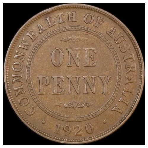 1920 Penny Dot Below Bottom Scroll English Obverse Very Fine