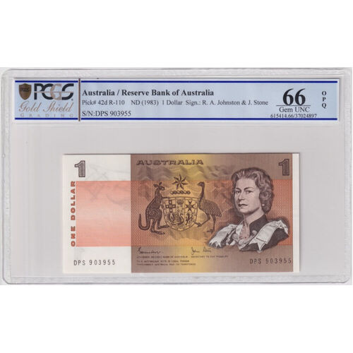 1982 $1 Note DPS Last Prefix Johnston/Stone R78L Gem Unc PCGS 66