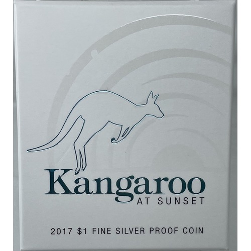 2017 Silver One Dollar Proof Coin Kangaroo at Sunset