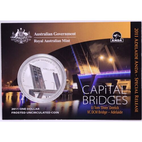 2011 Silver One Dollar Frosted Unc Coin Capital Bridges - Adelaide Derrick