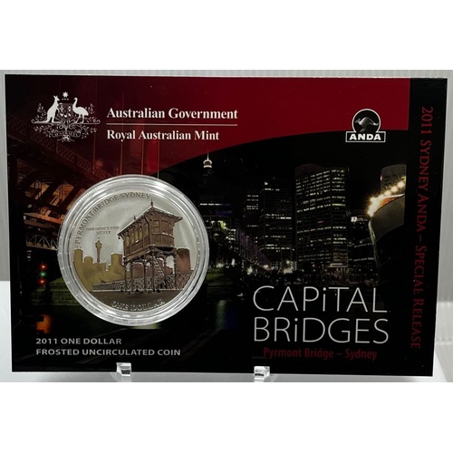 2011 Silver One Dollar Frosted Unc Coin Capital Bridges - Sydney Pyrmont