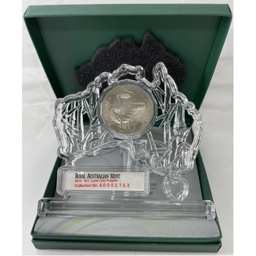 2013 Uncirculated Tetradecagon 50c Unc in Perspex Map Coin Lunar - Year of the Snake