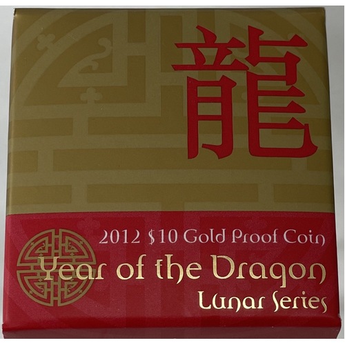 2012 Gold 10 Dollar Proof Coin Lunar - Year of the Dragon