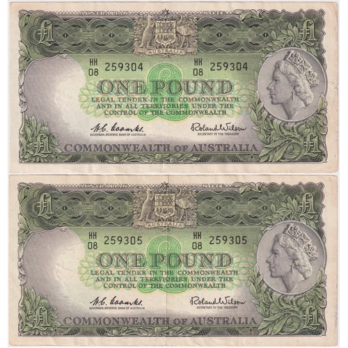 1961 One Pound Consecutive Pair Coombs/Wilson R34A Extremely Fine