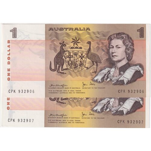1979 $1 Note Consecutive Pair Knight/Stone CPK First Prefix R77F good EF