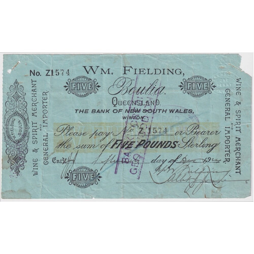 Fielding (Boulia) 5 Shillings Shinplaster 1924 Fine