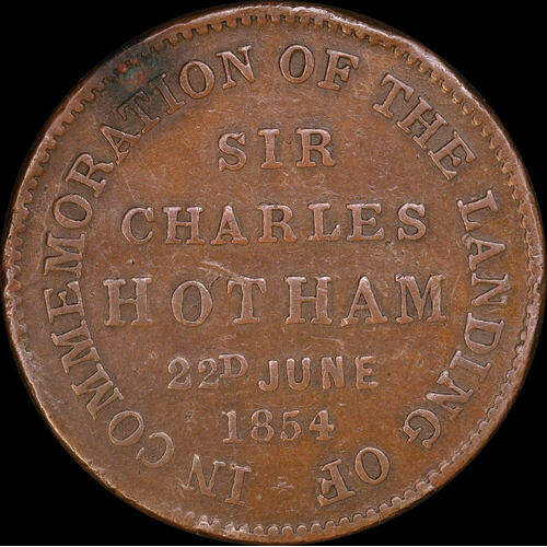1854 James Nokes Copper Halfpenny Token A406 about VF