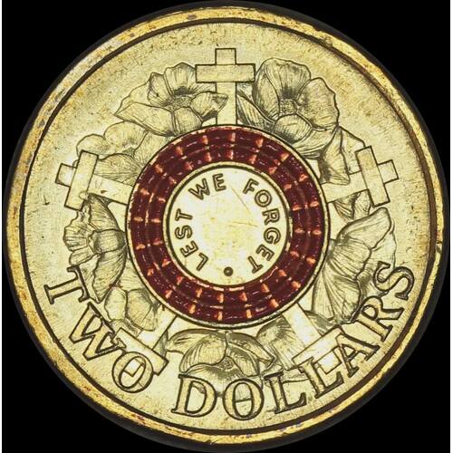 2015 2 Dollar Coloured Coin Lest We Forget Uncirculated