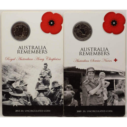 2009 - 2015 20c Set of 7 Australia Remembers